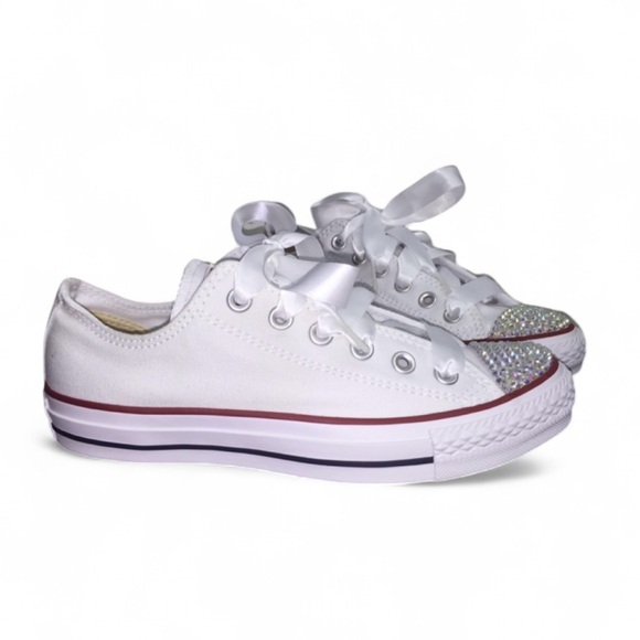 Crystal AB & Charms Low Top Converse Sizes 5-14 New In Box With Ribbon Laces - Picture 3 of 14